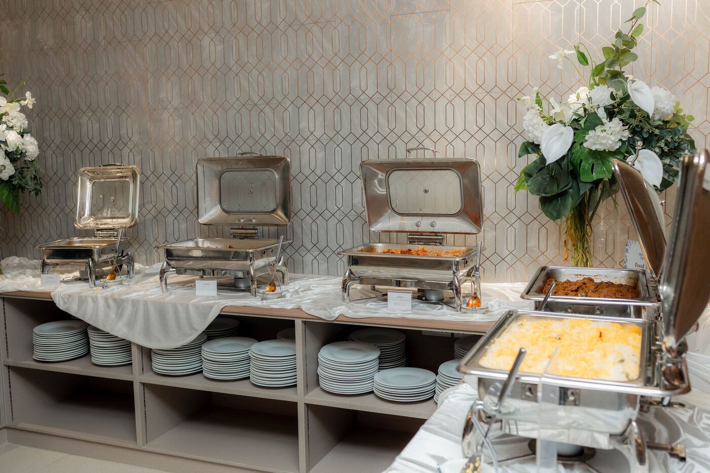 Buffet dishes prepared for an event